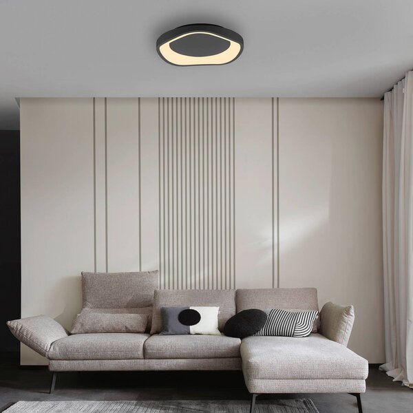 Stropné LED svetlo MONTA, čierne, Ø 40 cm, kov, Switchdim, Čierna, Obývacia izba / jedáleň, kov, Moderný, Závesné svietidlo