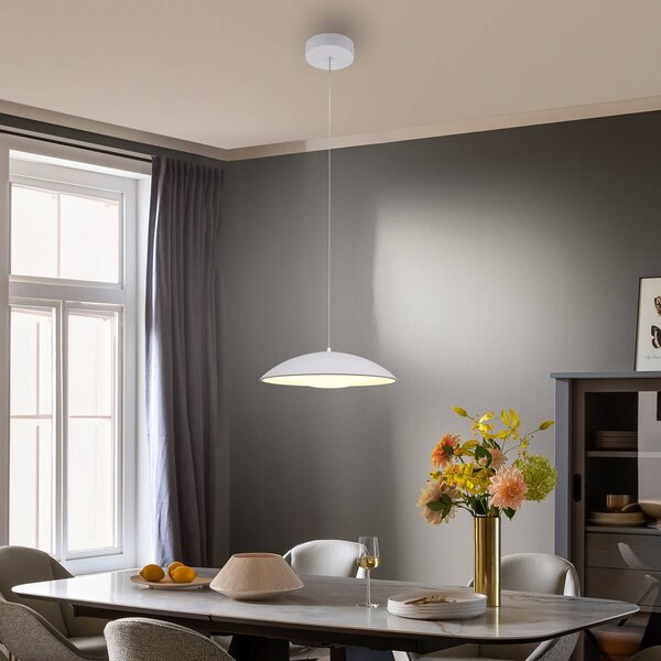 LED závesné svietidlo LENTE, biele, Ø 40 cm, kov, Switchdim, Biela / opálová, Obývacia izba / jedáleň, kov, Moderný, Závesné svietidlo