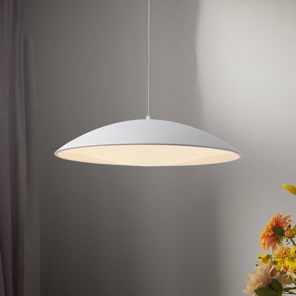 LED závesné svietidlo LENTE, biele, Ø 50 cm, kov, Switchdim, Biela / opálová, Obývacia izba / jedáleň, kov, Moderný, Závesné svietidlo