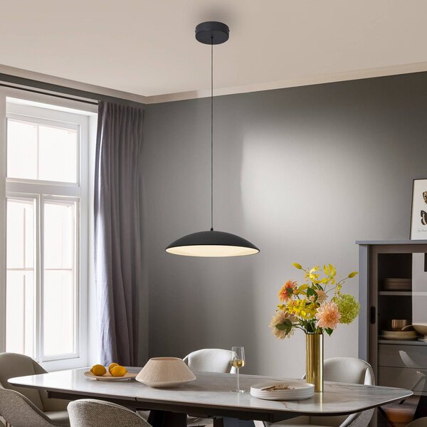 LED závesné svietidlo LENTE, čierne, Ø 40 cm, kov, Switchdim, Čierna, Obývacia izba / jedáleň, kov, Moderný, Závesné svietidlo