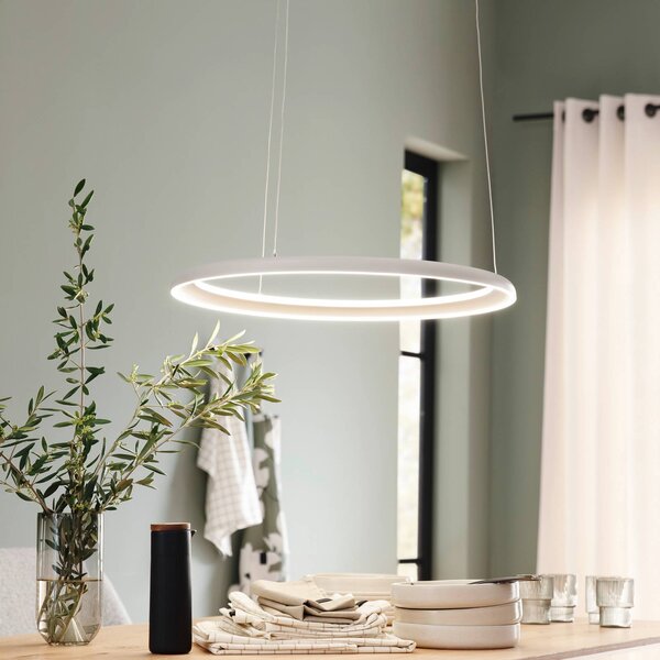 LED závesné svietidlo QUILLO, béžové, Ø 60 cm, kov, Switchdim, Krémová / jantárovo žltá, Obývacia izba / jedáleň, Hliník, Moderný, Závesné svietidlo