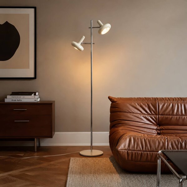 Lindby Stojacia lampa Dylan, 2-pl., chróm/béžová, 150 cm, E14, Krémová / jantárovo žltá, Obývacia izba / jedáleň, kov, Vintage, Stojaca lampa