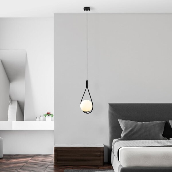 Čierne závesné svietidlo so skleneným tienidlom Sessiz – Opviq lights