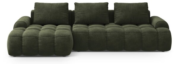 Zelená zamatová rozkladacia/s úložným priestorom rohová pohovka (ľavý roh/s leňoškou) Linz – Cosmopolitan Design