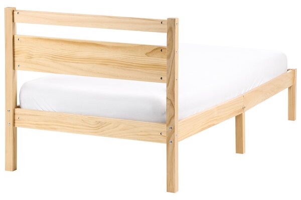 Posteľ svetlohnedá borovicové drevo 80 x 200 cm s čelom a lamelovým roštom minimalistický škandinávsky štýl spálňa