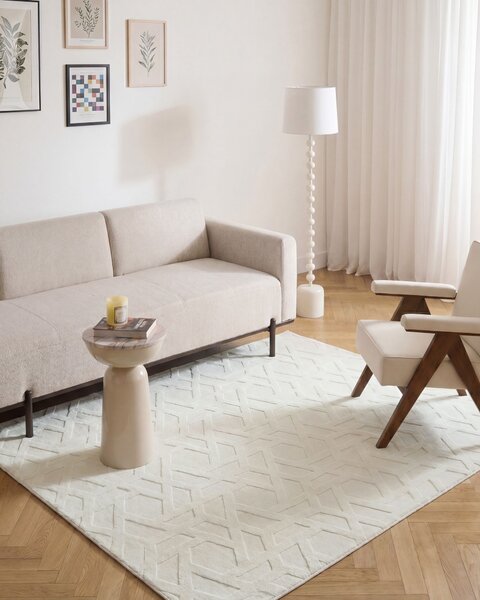 Koberec krémová biela látka 160 x 160 cm žakárový štvorcový tvar moderný štýl obývacia izba spálňa