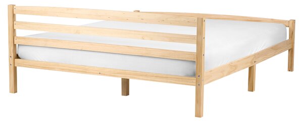 Posteľ svetlohnedá borovicové drevo 160 x 200 cm s čelom a lamelovým roštom minimalistický škandinávsky štýl spálňa