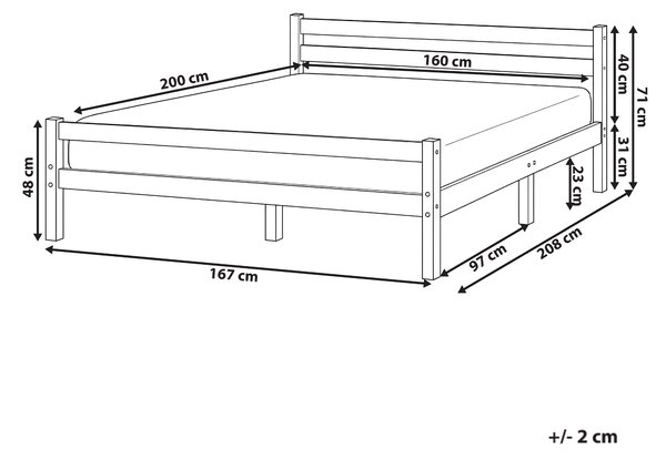 Posteľ svetlohnedá borovicové drevo 160 x 200 cm s čelom a lamelovým roštom minimalistický škandinávsky štýl spálňa