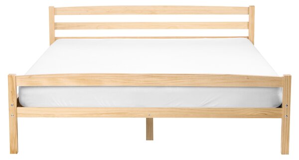 Posteľ svetlohnedá borovicové drevo 160 x 200 cm s čelom a lamelovým roštom minimalistický škandinávsky štýl spálňa