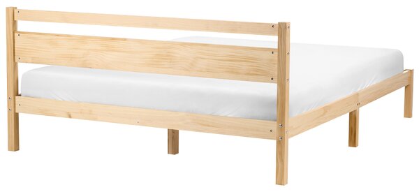 Posteľ svetlohnedá borovicové drevo 160 x 200 cm s čelom a lamelovým roštom minimalistický škandinávsky štýl spálňa