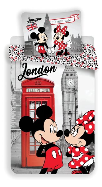 Jerry Fabrics Bavlněné dětské povlečení Mickey a Minnie London Telephone