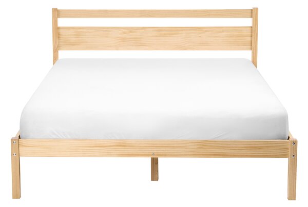 Posteľ svetlohnedá borovicové drevo 140 x 200 cm s čelom a lamelovým roštom minimalistický škandinávsky štýl spálňa