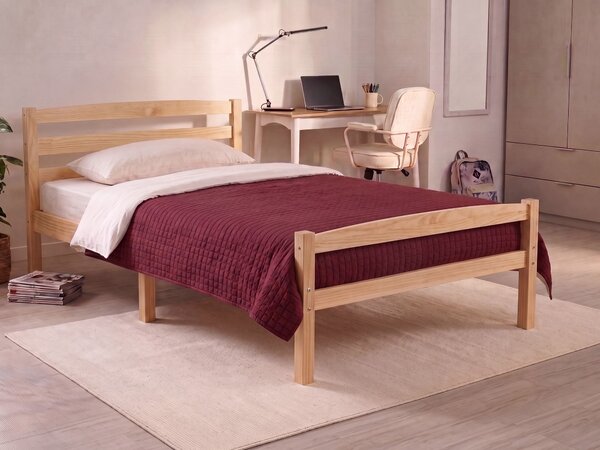 Posteľ svetlohnedá borovicové drevo 120 x 200 cm s čelom a lamelovým roštom minimalistický škandinávsky štýl spálňa