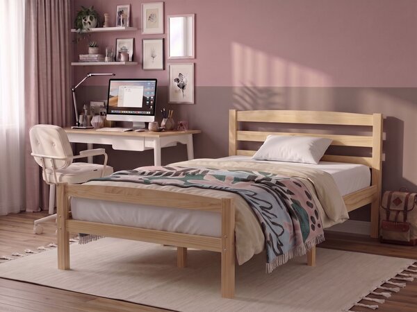 Posteľ svetlohnedá borovicové drevo 80 x 200 cm s čelom a lamelovým roštom minimalistický škandinávsky štýl spálňa