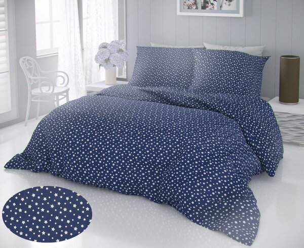 Kvalitex Klasické posteľné bavlnené obliečky DELUX HVIEZDY modré 140x220, 70x90cm