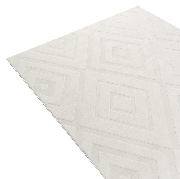Koberec krémová biela látka 160 x 230 cm žakárový obdĺžnikový tvar kosoštvorcový geometrický vzor moderný štýl obývacia izba spálňa