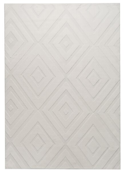 Koberec krémová biela látka 160 x 230 cm žakárový obdĺžnikový tvar kosoštvorcový geometrický vzor moderný štýl obývacia izba spálňa