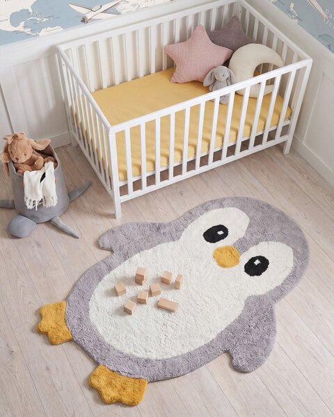 Detský koberec sivý bavlnený 100 x 120 cm všívaný v tvare tučniaka moderný štýl detská izba