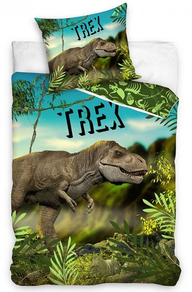 Detské bavlnené obliečky T-Rex v pralese 140x200/70x90 cm