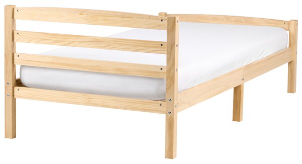 Posteľ svetlohnedá borovicové drevo 90 x 200 cm s čelom a lamelovým roštom minimalistický škandinávsky štýl spálňa