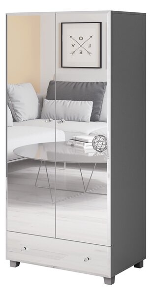 Skriňa dvojdverová z szuflada Bellagio 18 - šedý mat / Zrkadlo