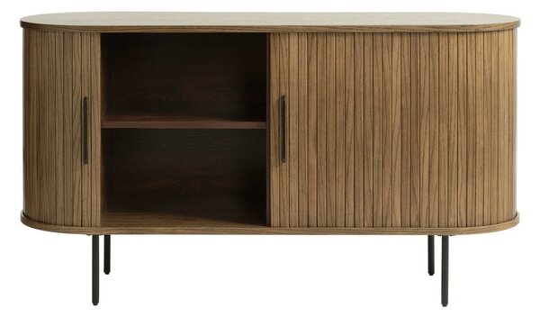 Hnedá nízka komoda v dekore duba s posuvnými dverami 140x76 cm Nola – Unique Furniture