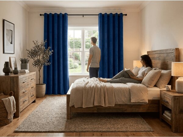 Zatemňovacia záclona ELVIO VELVET 140x250 cm, námornícka modrá Zavesenie: Kovové krúžky