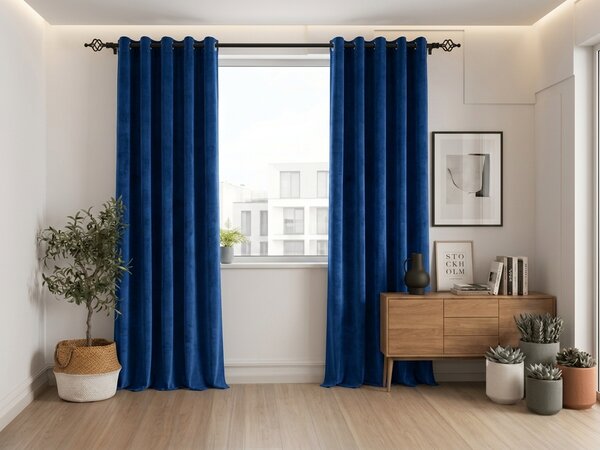 Zatemňovacia záclona ELVIO VELVET 140x250 cm, námornícka modrá Zavesenie: Kovové krúžky