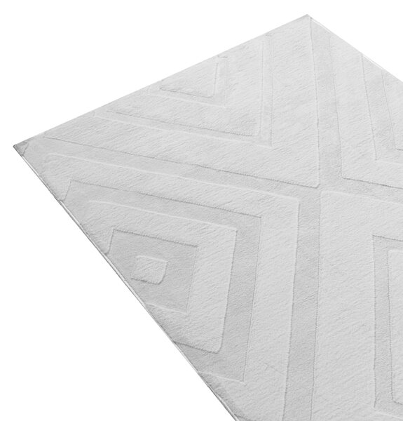Koberec sivobéžový látka 80 x 300 cm žakárový obdĺžnikový tvar kosoštvorcový geometrický vzor behúň moderný štýl obývacia izba spálňa