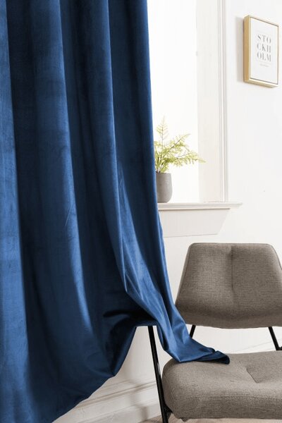 Zatemňovacia záclona ELVIO VELVET 140x250 cm, námornícka modrá Zavesenie: Kovové krúžky