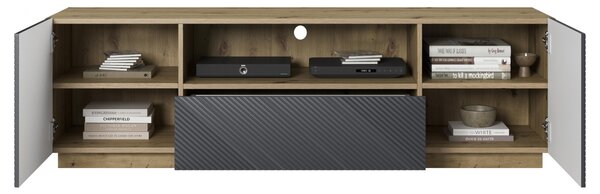 RTV skrinka s zásuvkou Asha 167 cm - dub artisan / matný riviera kameň