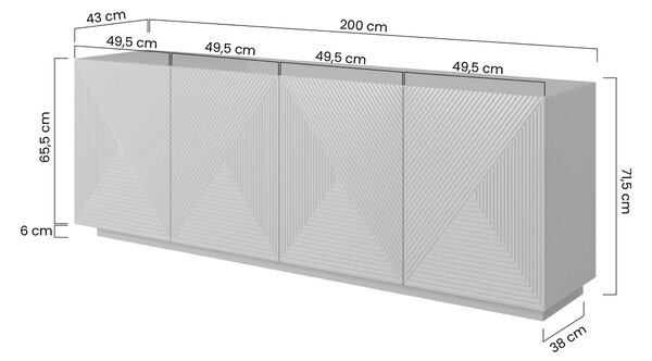 Čierna matná komoda Asha 200 cm so štyrmi dverami