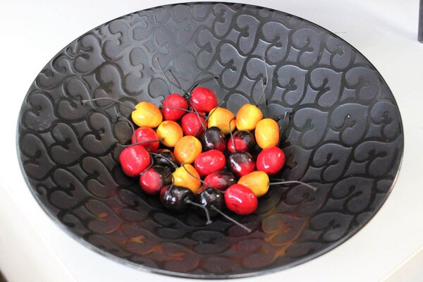 Čierna okrúhla keramická miska na ovocie 29cm