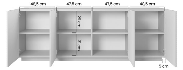 Čierna matná komoda Asha 200 cm so štyrmi dverami