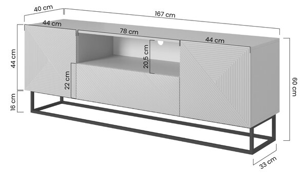TV stolík Asha 167 cm so zásuvkou a kovovou konštrukciou - artisan / čierny mat