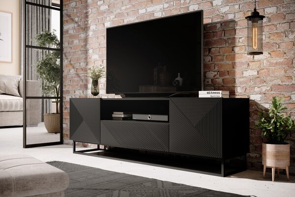 TV stolík Asha 167 cm so zásuvkou a kovovou konštrukciou - čierny mat