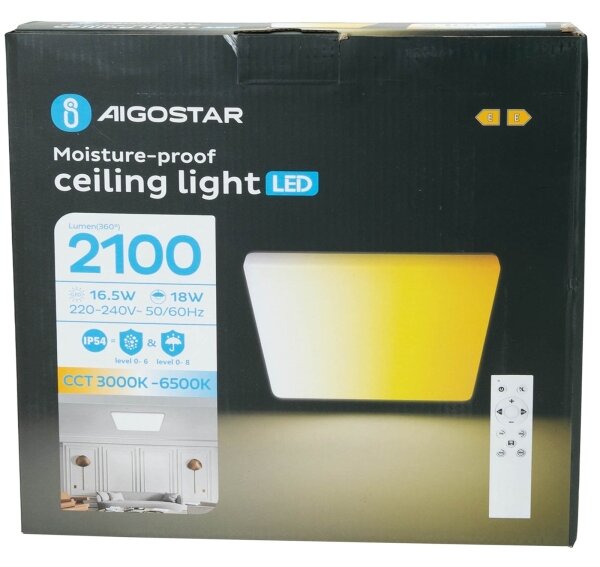 Aigostar - LED Kúpeľňové stropné svietidlo LED/18W/230V 3000K-6500K IP54 + diaľkové ovládanie
