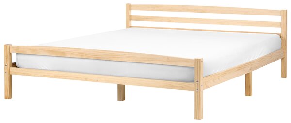 Posteľ svetlohnedá borovicové drevo 180 x 200 cm s čelom a lamelovým roštom minimalistický škandinávsky štýl spálňa