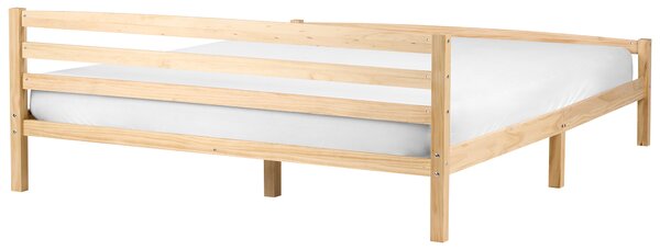 Posteľ svetlohnedá borovicové drevo 180 x 200 cm s čelom a lamelovým roštom minimalistický škandinávsky štýl spálňa