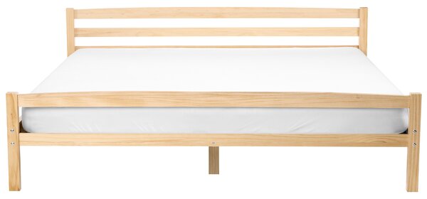 Posteľ svetlohnedá borovicové drevo 180 x 200 cm s čelom a lamelovým roštom minimalistický škandinávsky štýl spálňa