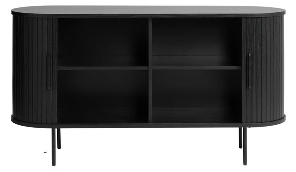 Čierna nízka komoda v dekore duba s posuvnými dverami 140x76 cm Nola – Unique Furniture