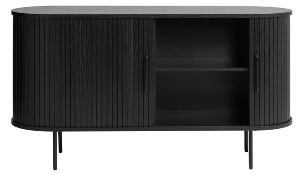 Čierna nízka komoda v dekore duba s posuvnými dverami 140x76 cm Nola – Unique Furniture