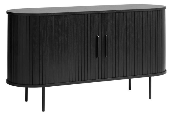 Čierna nízka komoda v dekore duba s posuvnými dverami 140x76 cm Nola – Unique Furniture