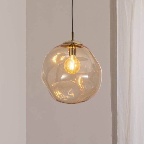 TK Lighting Sklenené závesné svietidlo Sol, Ø 35 cm, čierna/jantárová, Jasné / priehľadné, Obývacia izba / jedáleň, Sklo, Moderný, Závesné svietidlo