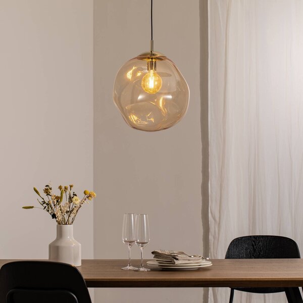 TK Lighting Sklenené závesné svietidlo Sol, Ø 35 cm, čierna/jantárová, Jasné / priehľadné, Obývacia izba / jedáleň, Sklo, Moderný, Závesné svietidlo