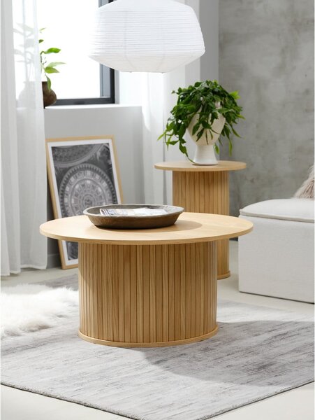 Okrúhly konferenčný stolík v dekore duba v prírodnej farbe ø 90 cm Nola – Unique Furniture