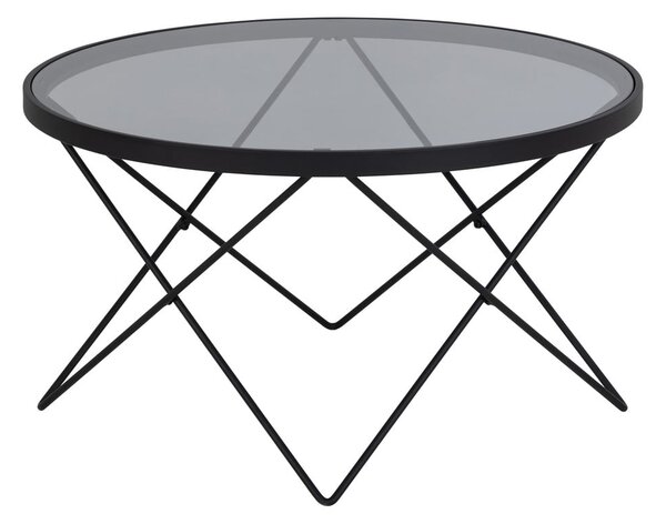 Čierny konferenčný stolík so sklenenou doskou ø 80 cm Cuxton – Actona