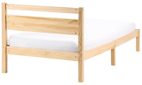 Posteľ svetlohnedá borovicové drevo 90 x 200 cm s čelom a lamelovým roštom minimalistický škandinávsky štýl spálňa