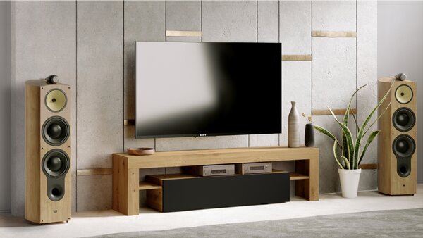 Moderná TV skrinka Vera 138 cm - Dub artisan/Čierny mat