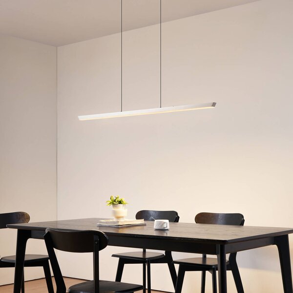 Lucande LED závesné svietidlo Solvar, 117 cm, strieborná, stmievateľné, Chrómová / strieborná, Obývacia izba / jedáleň, kov, Moderný